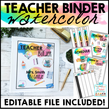 Preview of Teacher Binder Editable 2019 - 2020 Watercolor Teacher Planner