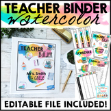 Teacher Binder Editable 2019 - 2020 Watercolor Teacher Planner