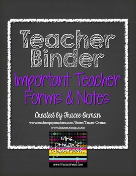 Preview of Editable Teacher Binder Important Forms, Sub Plans, & Notes