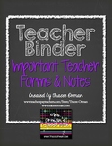 Editable Teacher Binder Important Forms, Sub Plans, & Notes