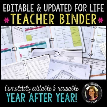 Preview of Teacher Planner Binder Bundle Editable & Updated for Life