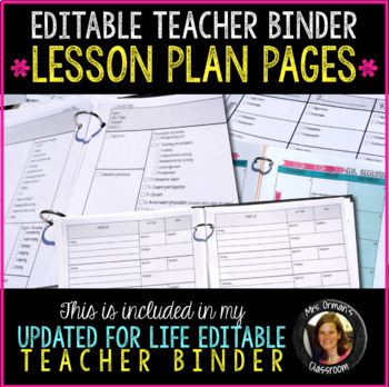 Preview of Editable Teacher Binder Lesson Plan Templates