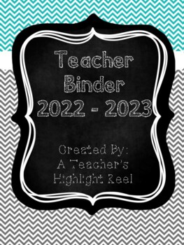 Preview of Teacher Binder - Mission Organization Chalkboard & Gray/Teal Chevron