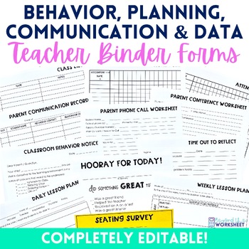 Preview of Teacher Binder Resources for Behavior, Data, Lesson Planning and Communication