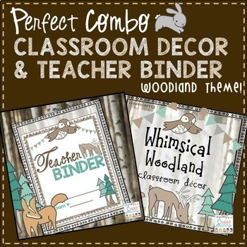 Preview of Teacher Binder and Classroom Decor - Woodland 2019-2020