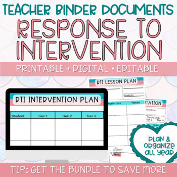 Preview of Teacher Binders/Planner - Binder Documents: Response to Intervention Documents