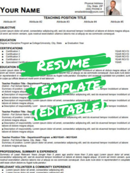 Preview of Teacher Branding 2021-2022 Modern Resume/CV Template - Word Resume (editable)