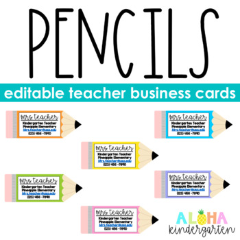 Preview of Teacher Contact Business Cards - EDITABLE Pencils