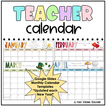 Preview of Teacher Calendar - Google Slides Resource