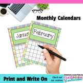 Printable Monthly Calendars