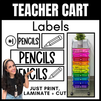 Preview of Teacher Cart Labels | 4 labels for 20 different supplies | In English & Spanish!
