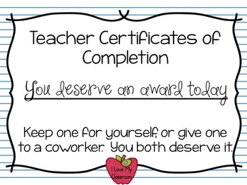 Preview of Teacher Certificates of Completion