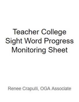Preview of Teacher College Sight Word Progress Monitoring