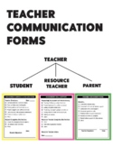 Teacher Communication Forms for Students, Resource Teacher