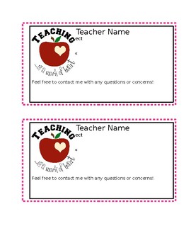 Teacher Contact Card/ Beginning of the Year/ Meet the Teacher by ...