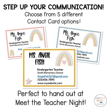 Teacher Contact Cards, Boho Rainbow Teacher Contact Cards