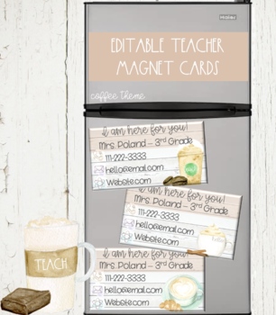 Preview of Teacher Contact Cards - Coffee {Editable}