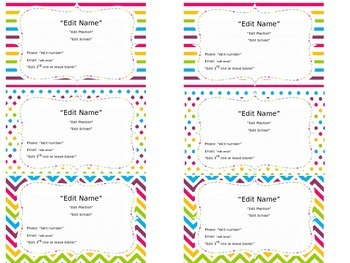 Teacher Contact Cards- Editable by The Loopy Teacher | TPT