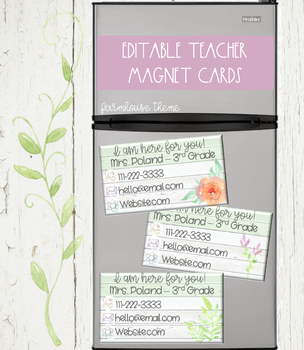 Preview of Teacher Contact Cards - Farmhouse {Editable}
