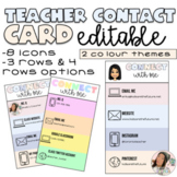 Teacher Contact Cards for Parents | EDITABLE Rainbow & Boh