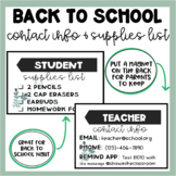 Teacher Contact Info Magnets | Student Supplies List | Bac