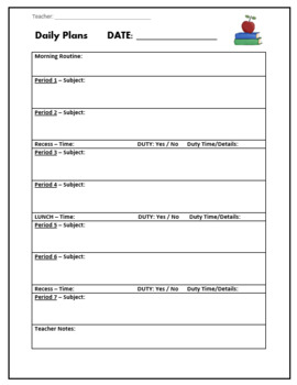 Preview of Teacher - Daily Plans Template