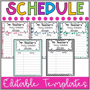 classroom daily schedule editable template