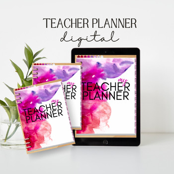 Preview of Teacher Digital Planner 2024 2025 Pink Watercolour with Rose Gold Rings