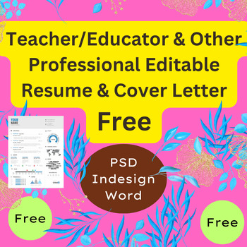 Preview of Teacher/Educator & Other Professional Editable Resume & Cover Letter Free
