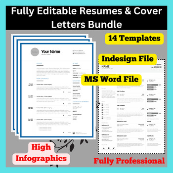 Preview of Teacher/Educator & Other Professional Editable Resumes & Cover Letters,14 Bundle