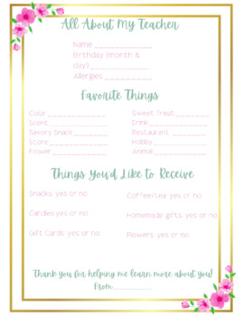 Printable Favorite Things Form