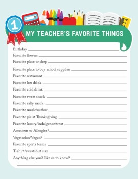 Teacher Favorite Things Sheet by Krystal Teaches Biz | TPT