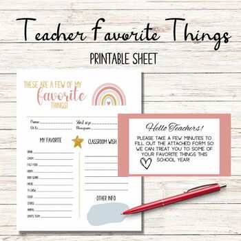 Teacher Favorite Things, Teacher Appreciation Printable, All About My ...