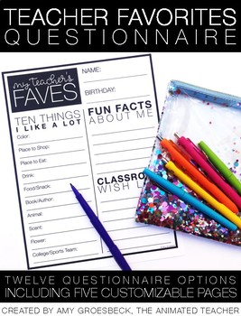 Preview of Teacher Favorites Questionnaire
