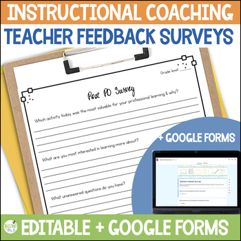 Preview of Teacher Feedback Surveys for Instructional Coaching - Printable and Google Forms