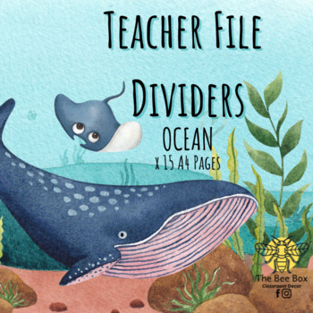Preview of Teacher File Dividers - Ocean Theme + FREE Planner Stickers