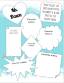 Teacher Gift Idea & Student Favorite Things Worksheet EDITABLE