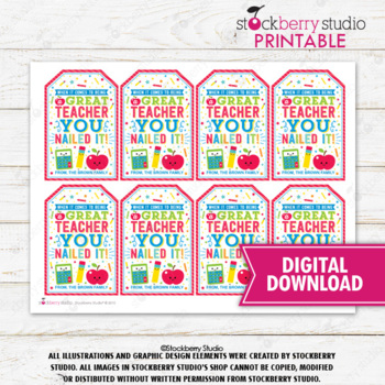 Teacher Gift Tag Printable Thank You Nailed It Appreciation End of ...