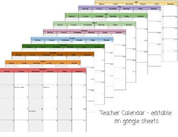 Preview of Teacher Google Sheets Calendar