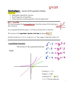 Preview of Teacher Guide - Lesson 10.5 - Logarithmic Models