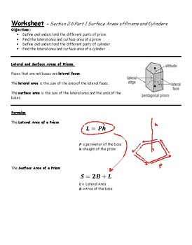 Preview of Teacher Guide - Lesson 2.6, part 1 - Surface Area of Prisms and Cylinders