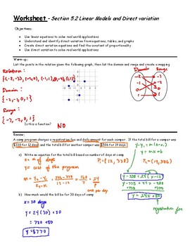 Preview of Teacher Guide - Lesson 5.2 - Linear Models and Direct Variation