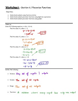 Preview of Teacher Guide - Lesson 6.1 - Piecewise Functions