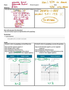 Preview of Teacher Guide - Lesson 6.6, part 2 - Solving Radical Equations