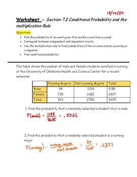Preview of Teacher Guide - Lesson 7.2 - Conditional Probability and the Multiplication Rule