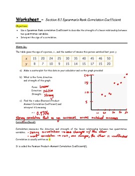 Preview of Teacher Guide - Lesson 8.1 - Spearman's Rank Correlation Coefficient