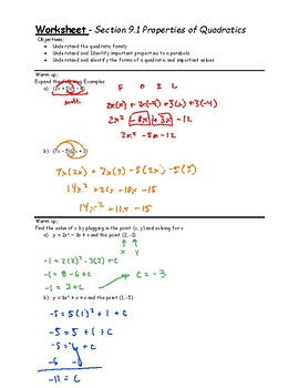 Preview of Teacher Guide - Lesson 9.1 - Properties of Quadratics
