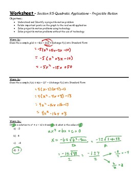 Preview of Teacher Guide - Lesson 9.5 - Quadratic Applications - Projectile Motion