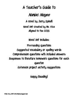 Maniac Magee: Chapter Guide by Trevor McLaughlin Teaching