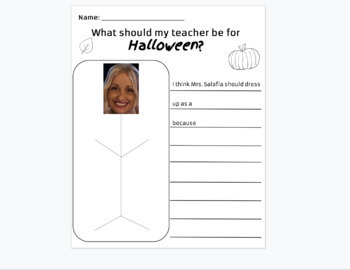 Preview of Teacher Halloween/Harvest Day Costume Writing Activity 